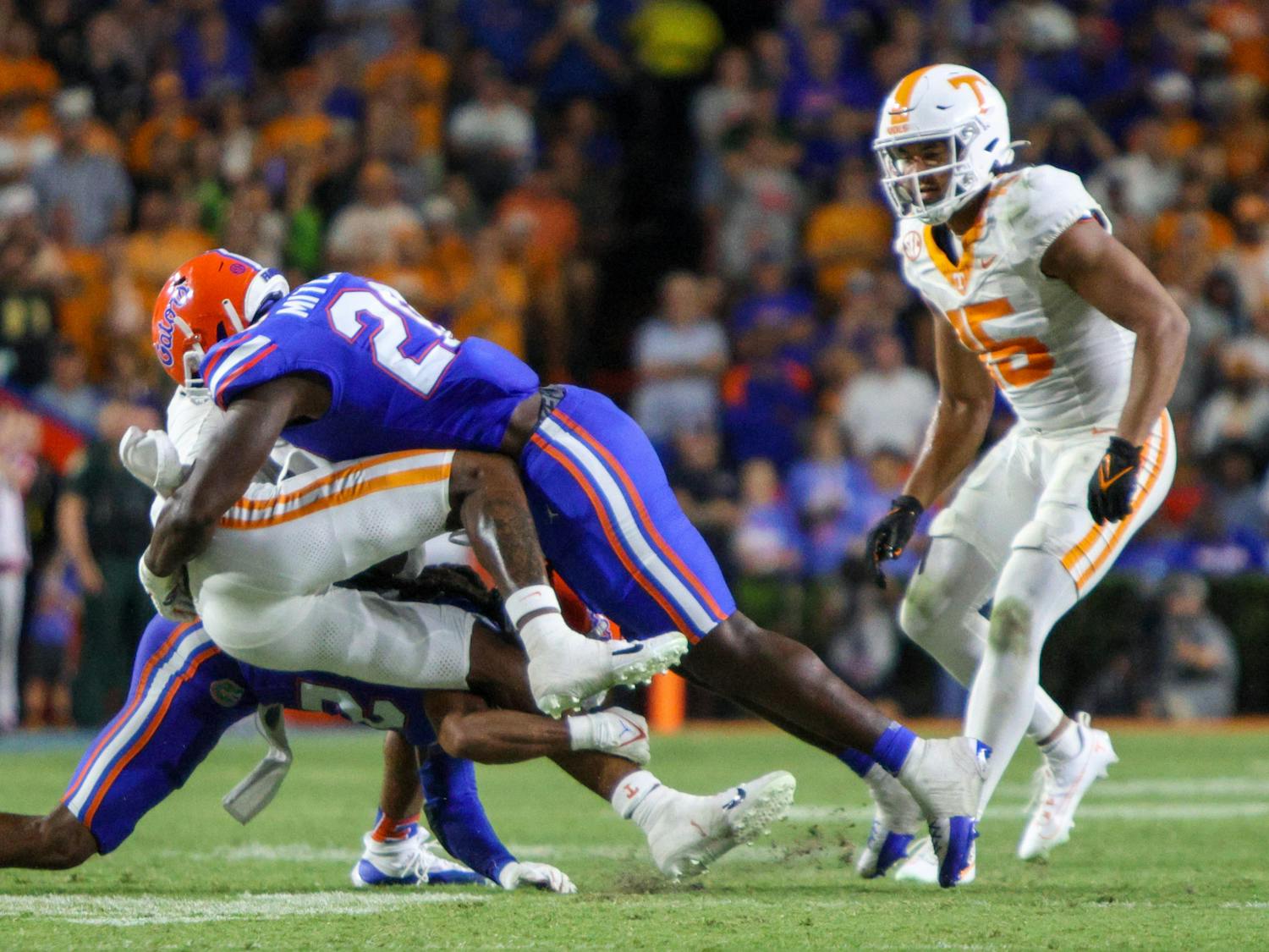 The Florida Gators upset the No. 11 Tennessee Volunteers 29-16 in front of 90,751 people in Ben Hill Griffin Stadium Saturday, Sept. 16, 2023.&nbsp;