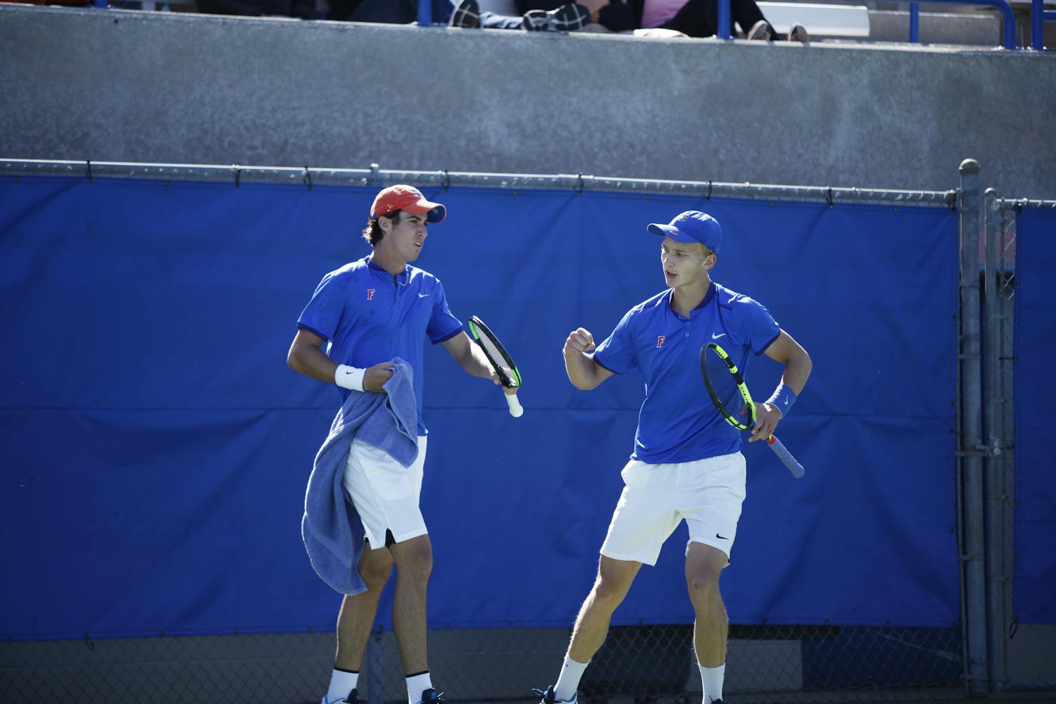 Junior Alfredo Perez (left) was the lone Gator to win his singles match at the NCAA Individual Championships. Sophomore Johannes Ingildsen dropped his match, but will be back in action with Perez in doubles on Thursday. 