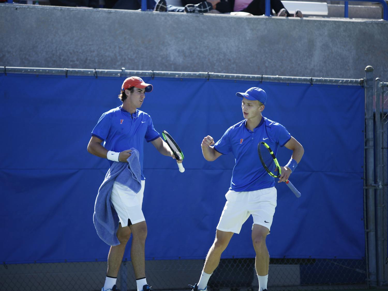 Junior Alfredo Perez (left) was the lone Gator to win his singles match at the NCAA Individual Championships. Sophomore Johannes Ingildsen dropped his match, but will be back in action with Perez in doubles on Thursday.