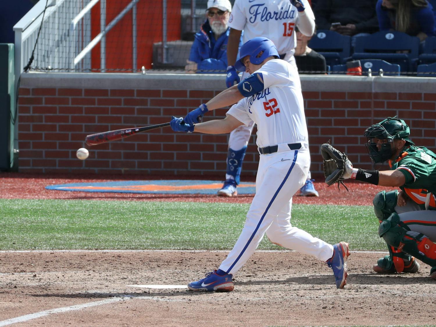 The gift of a season and the ability to play again isn’t lost on the Florida dugout. Photo from the UF-UM game Feb. 21. Courtesy of the SEC Media.