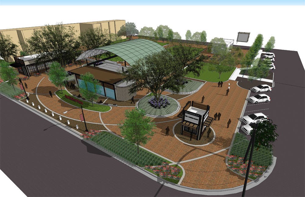 <p>Pictured is a rendering of how Bo Diddley Community Plaza will look after its about $1.86 million renovation. The plaza will close on March 1, and renovations are expected to take one year to complete.</p>