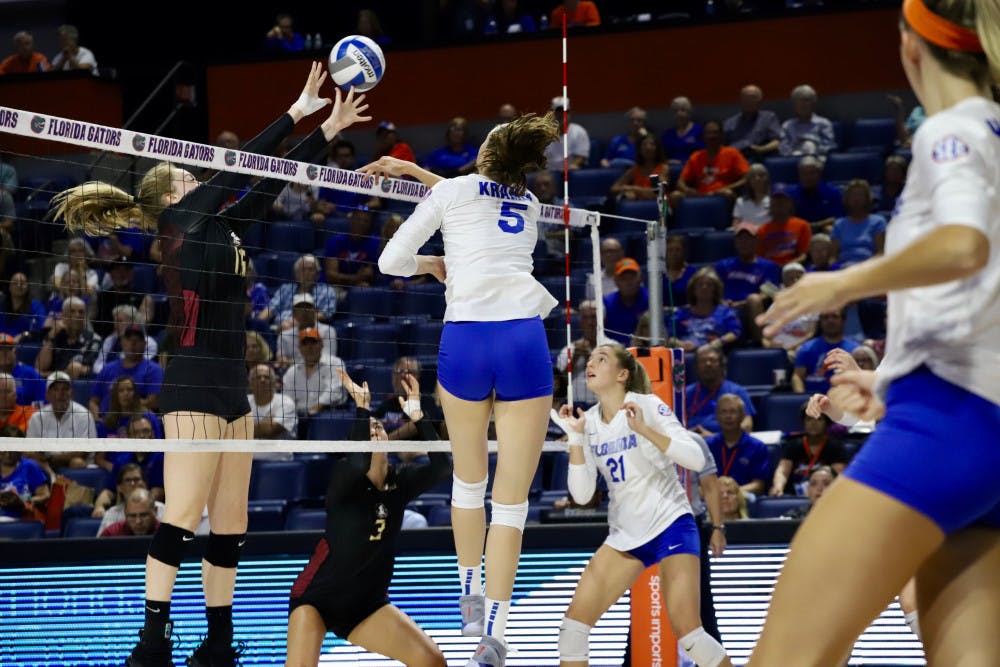 Middle blocker Rachael Kramer (5) said the team is trending in the right direction.