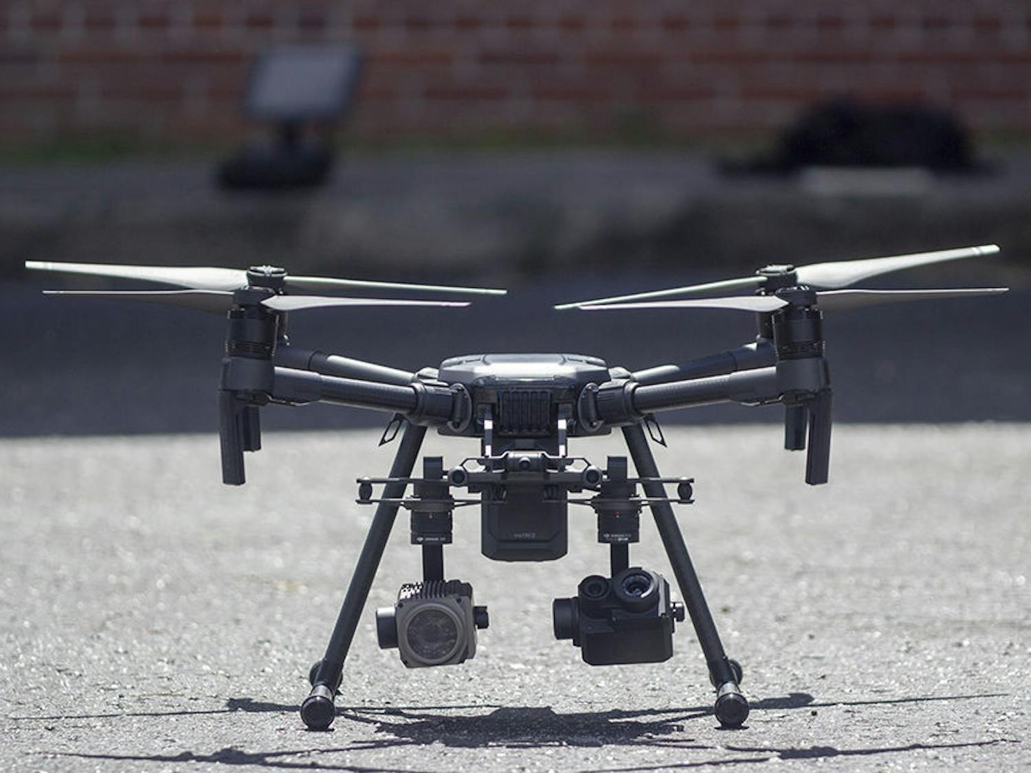 "Reefer One" a drone donated to Alachua County Fire Rescue by Liberty Health Sciences,&nbsp;a locally-owned&nbsp;medicinal marijuana dispensary, flies during a demonstration. "Reefer One" is equipped with a $12,000 dual-mode thermal camera and a camera capable of 30-times zoom.&nbsp;(photo by Aaron Ritter)
&nbsp;