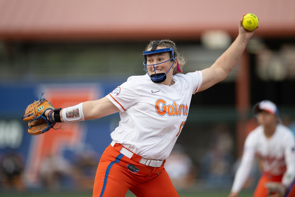 Florida Gators pitcher Olivia Miller (13) throws a pitch in a softball game against Providence in Gainesville, Fla., on Friday, Feb. 14, 2025.