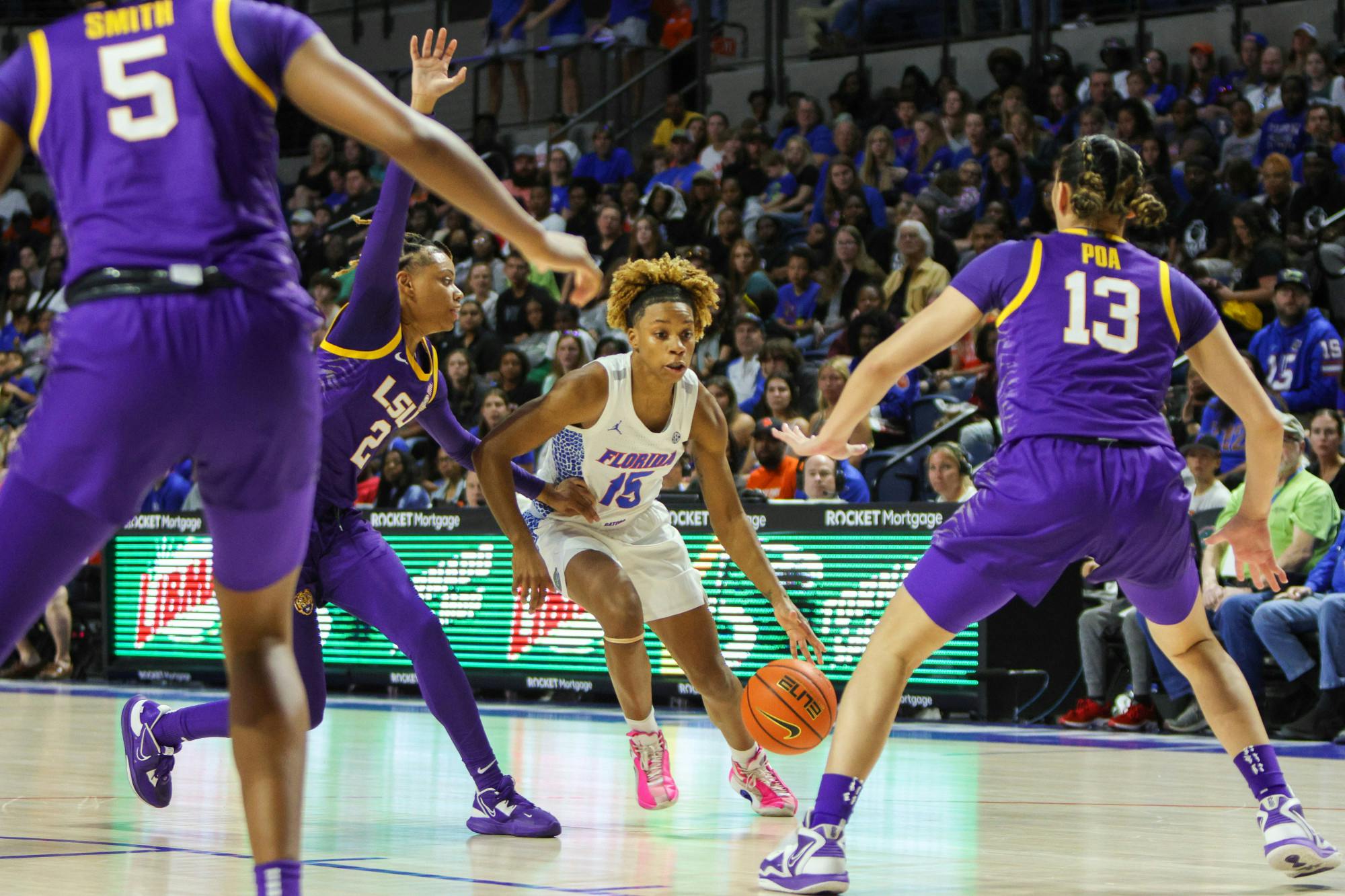 Florida guard Nina Rickards drives toward the basket in the Gators' loss to the Louisiana State Tigers Sunday, Feb. 19, 2023.