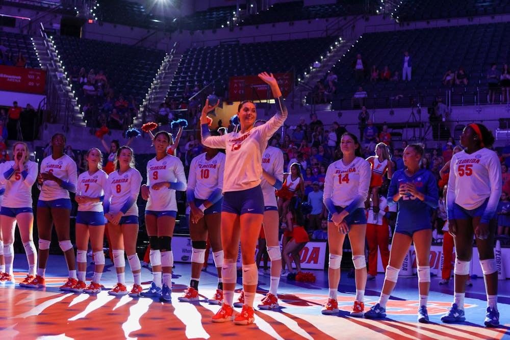 <p>Merritt Beason steps forward as her name is called before the Gators&#x27; victory over the Louisiana State Tigers Sunday, Oct. 9, 2022.</p>