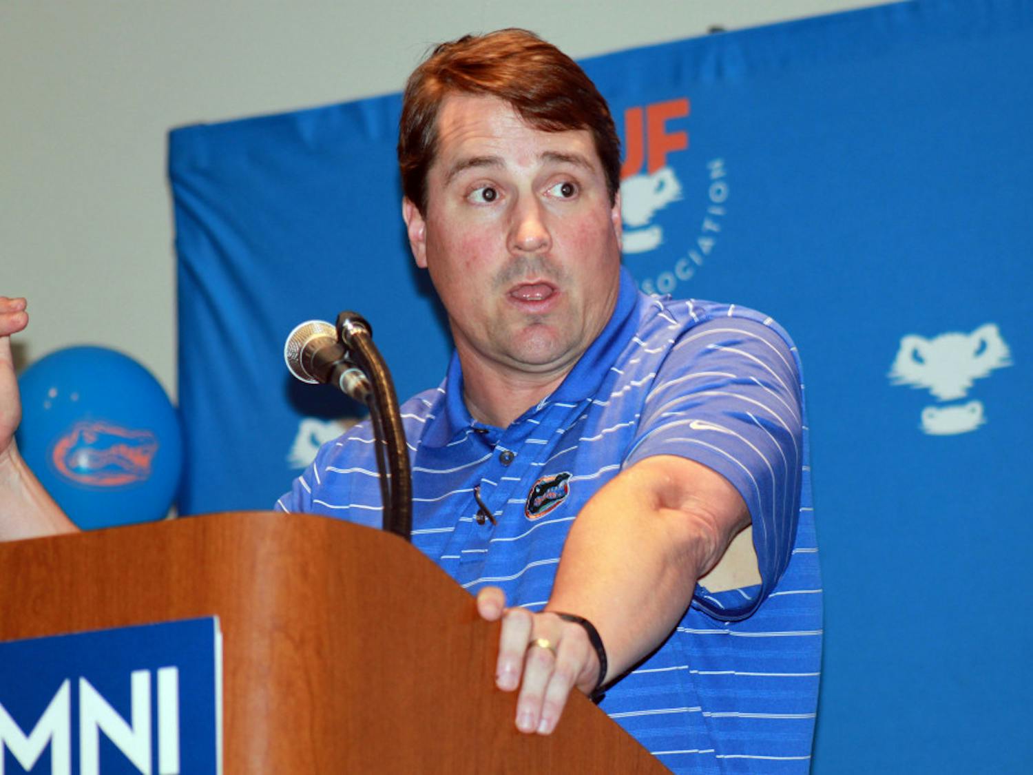 Will Muschamp speaks on Tuesday at Emerson Alumni Hall as a part of his 2014 Gator Gathering tour.