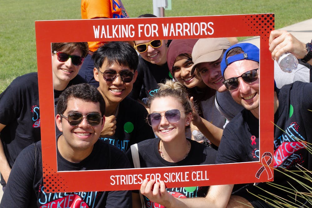 <p>Participants at the Walk for Sickle Cell event pose for a photo finish on Saturday, Sept. 21, 2024.</p>