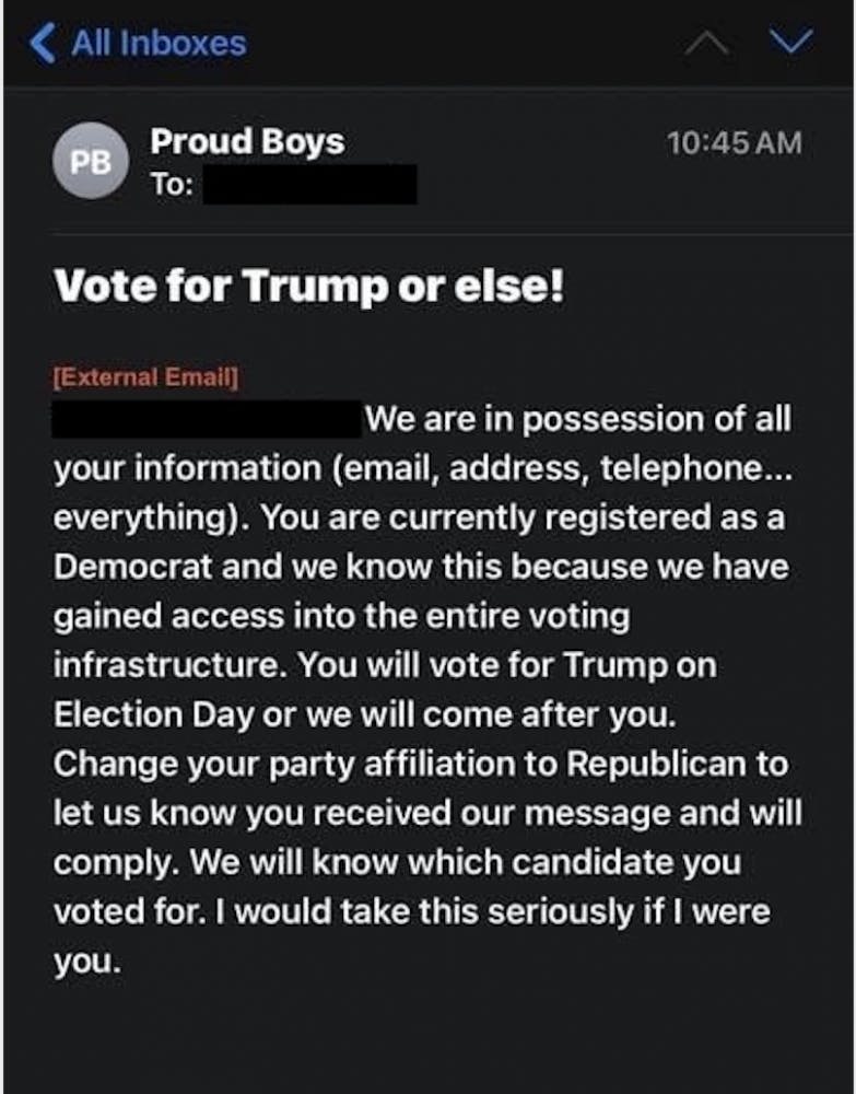 Screenshot of an email sent saying to vote for Trump