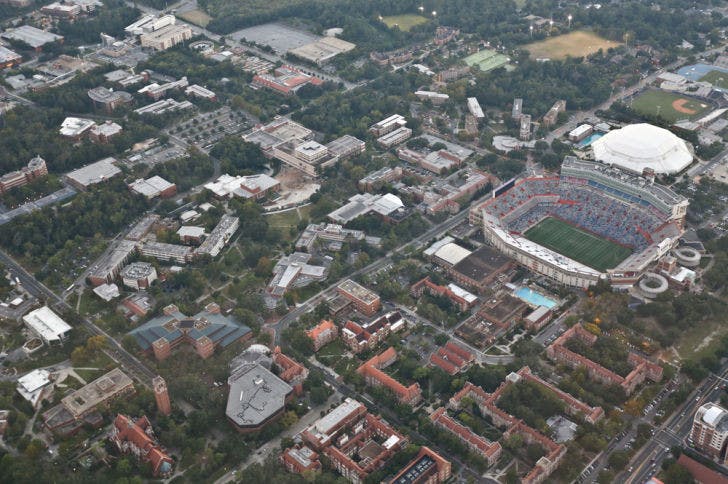 This shot, taken in October 2013, shows UF’s campus from above. On Jan. 6, 1853, state Governor Thomas Brown signed a bill giving public support to higher education.