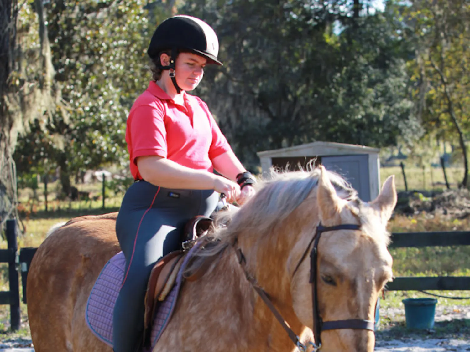 Kathy Gray, 35, of Citra, Fla., rides Barney at the High Times Ranch, a therapeutic horse ranch.