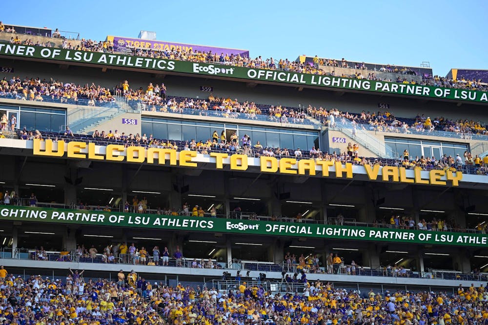<p>“Welcome to Death Valley” sign is displayed at Tiger Stadium before a football game between the Louisiana State Tigers and the Florida Gators on Saturday, Sept. 13th, 2025, in Baton Rouge, La.</p>