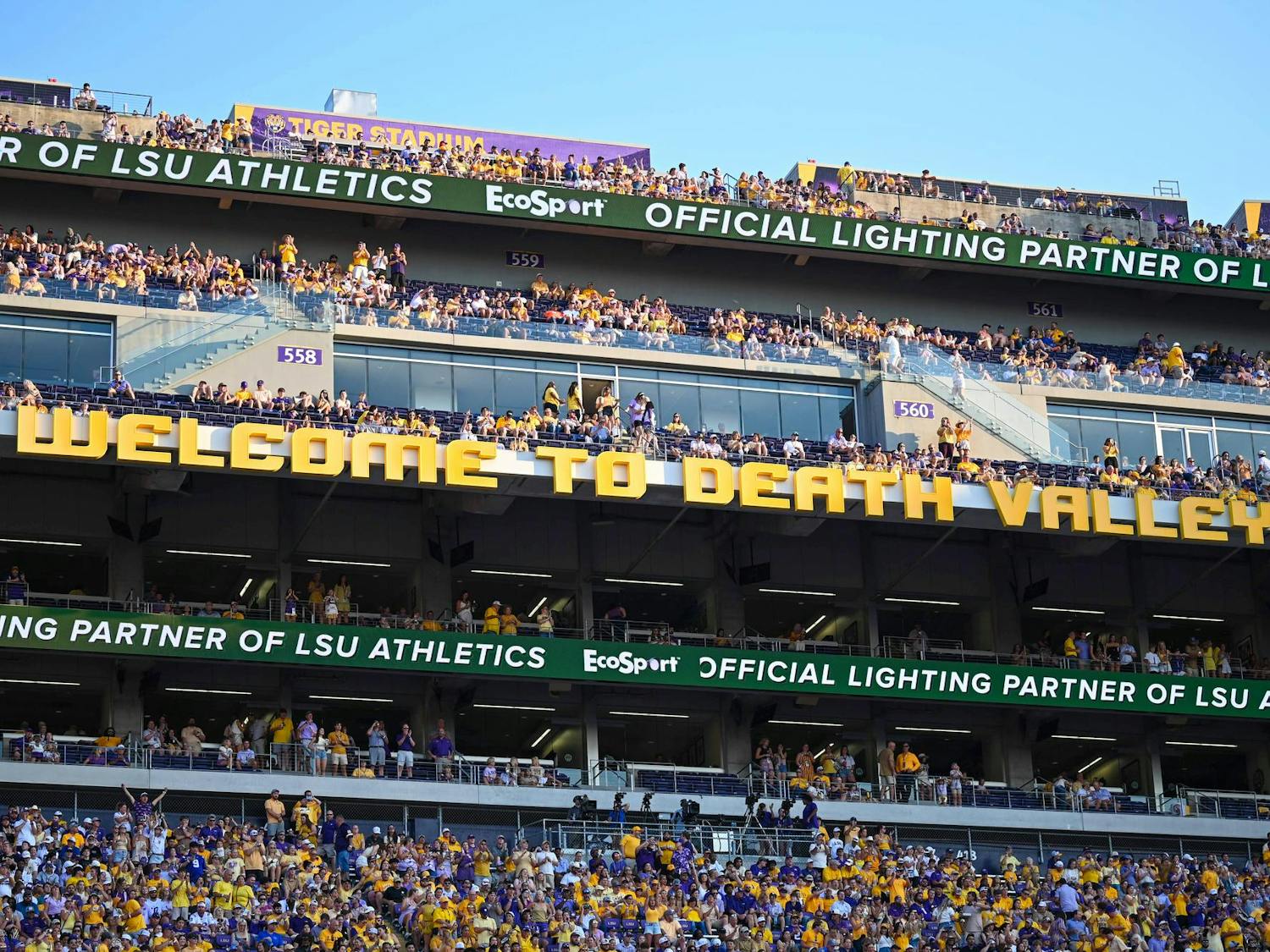 “Welcome to Death Valley” sign is displayed at Tiger Stadium before a football game between the Louisiana State Tigers and the Florida Gators on Saturday, Sept. 13th, 2025, in Baton Rouge, La.