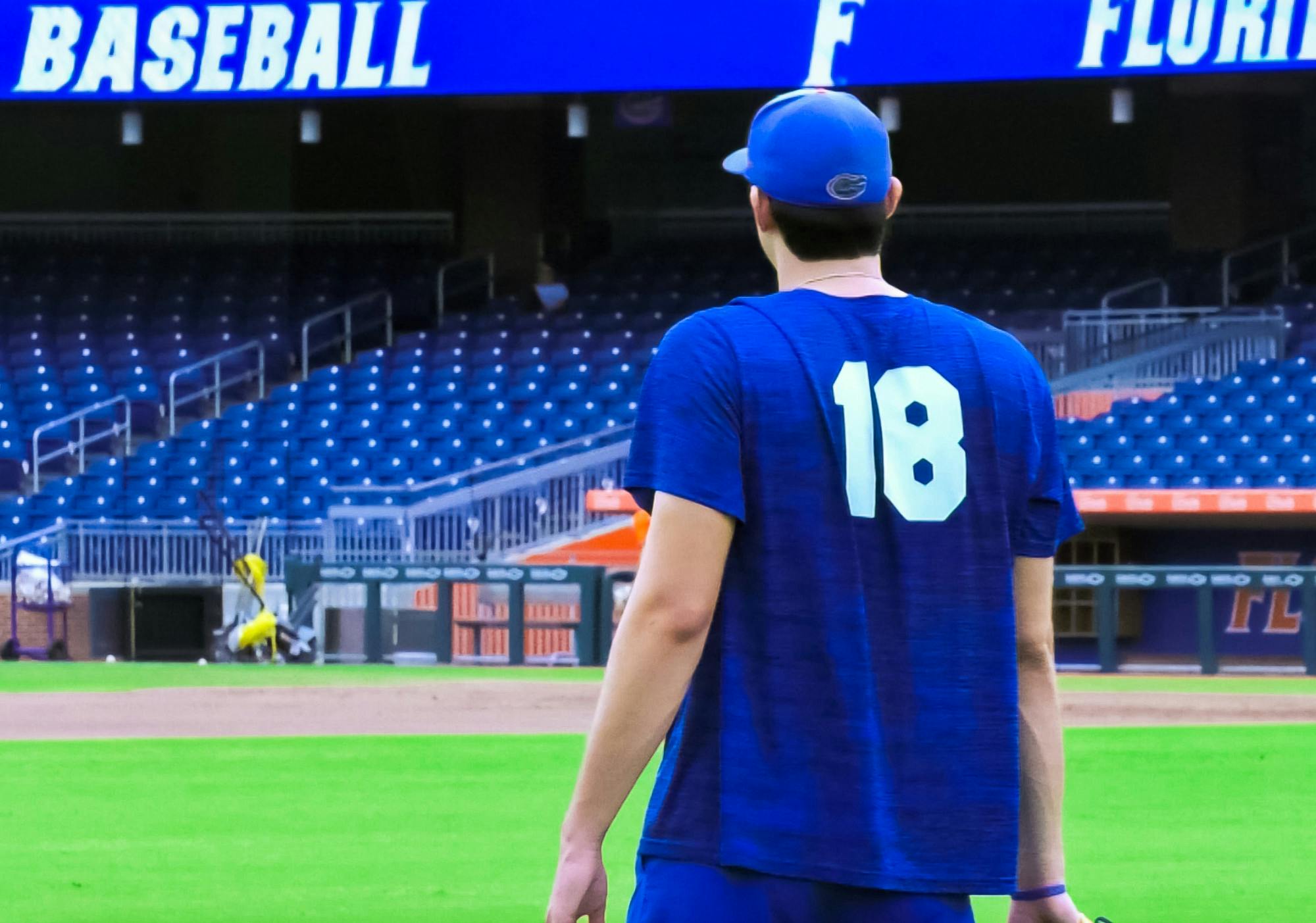 Florida left-handed pitcher Pierce Coppola gazes across the field at Condron Ballpark during a practice session last Fall.
