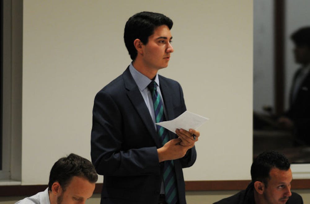 <p>Sen. Michael Christ moves to unanimously approve two bills granting funding to two student organizations at Tuesday’s 13-minute long Student Senate meeting.</p>