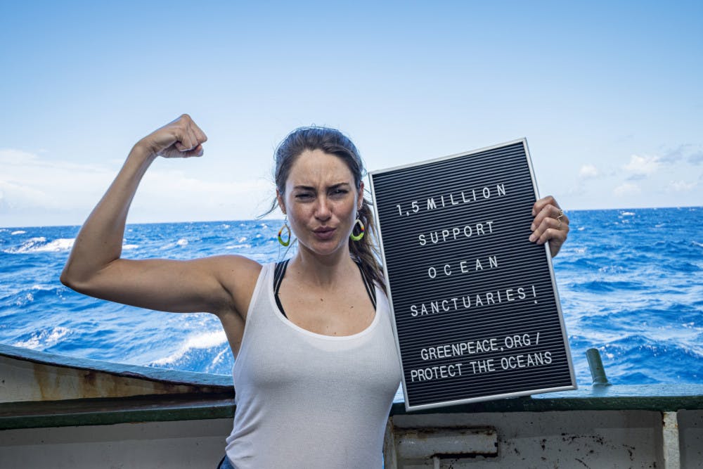Shailene Woodley joined UF researchers Nerine Constant and Alexandra Gulick on a Greenpeace expedition to the Sargasso Sea. Woodley wrote a TIME article detailing her experiences on the expedition and how she will continue advocating for protecting the oceans.© Shane Gross / Greenpeace 