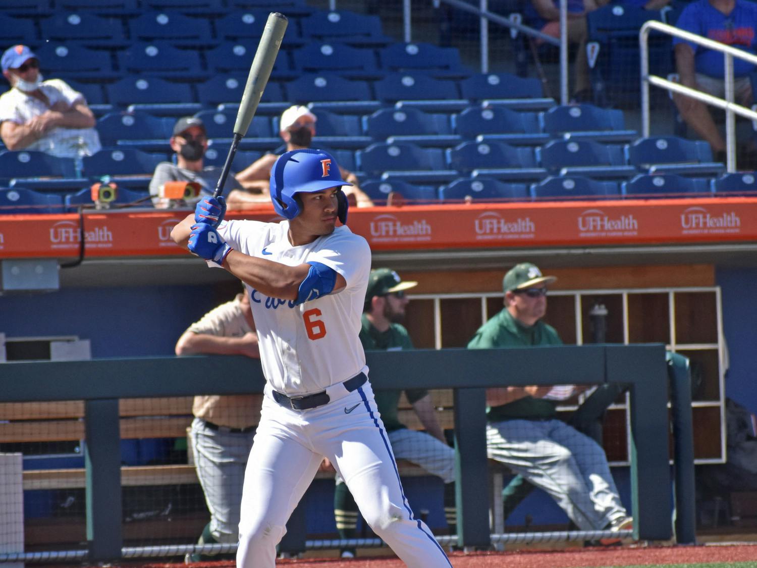 Florida&#x27;s Kendrick Calilao stands in the batter&#x27;s box against Jacksonville on March 14. The Gators fell to the No. 1 Tennessee Volunteers 6-4 Sunday afternoon