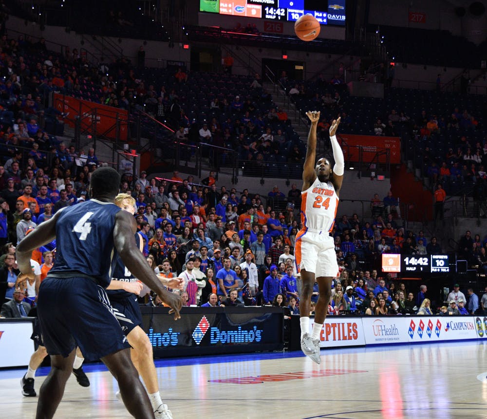 <p><span id="docs-internal-guid-315de4c3-7fff-30dd-5216-1faa0aff3510"><span>UF guard Deaundrae Ballard scored 15 points on 6-of-10 shooting during Florida's 98-66 win over North Florida on Tuesday at the O'Connell Center. "We just have to keep it going every game," Ballard said.</span></span></p>