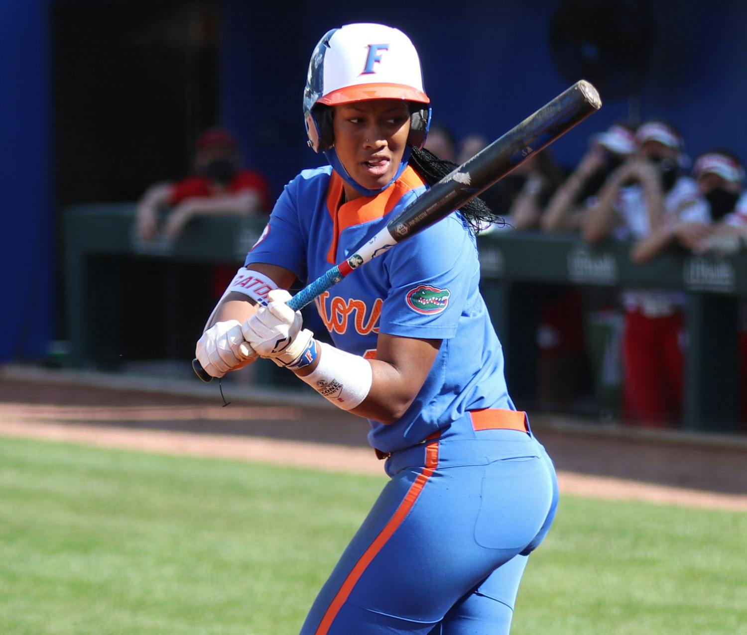 Center fielder Cheyenne Lindsey bulleted a stand-up double to left field and jolted Florida out of its rut. Photo from UF-Lousiville game Feb. 27.