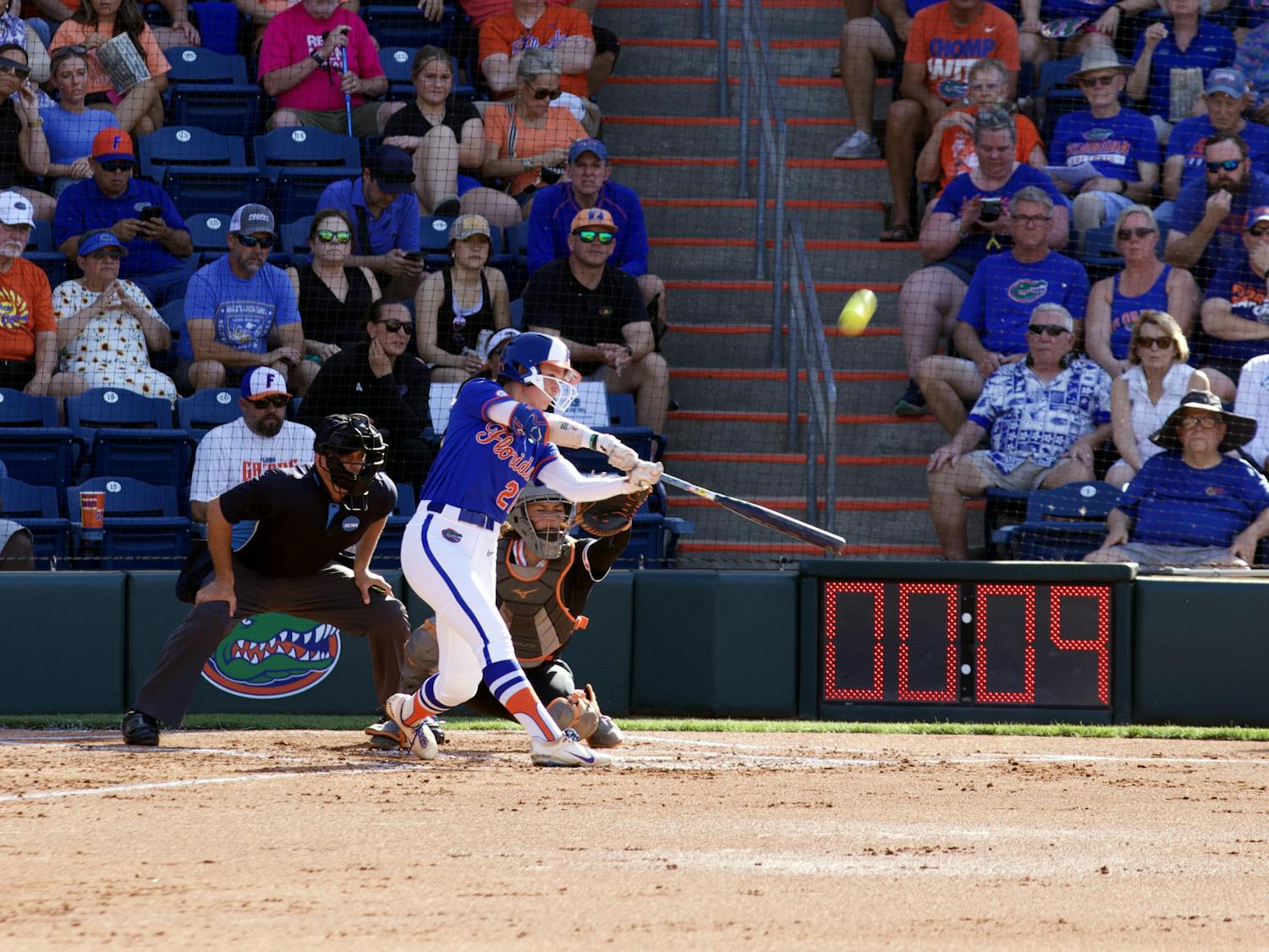 Cassidy McLellan strikes the ball after a pitch by the Mercer Bears during their Friday match on Friday, May 16, 2025.