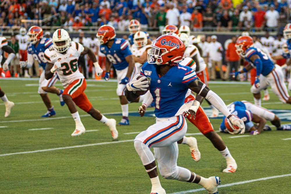 UF receiver Kadarius Toney scored on a 66-yard pass against Miami.