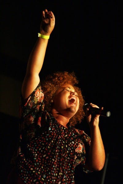 Soloist Jessica Jones performs her rendition of "Don't Rain on My Parade" at the 2011 Talent Night Wednesday.