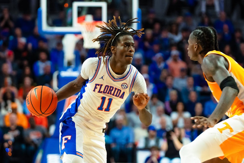 <p>UF basketball player Denzel Aberdeen (11) pictured during the game against the Tennessee Volunteers on Jan. 7, 2025.</p>