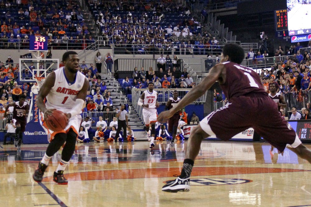 <p>Eli Carter prepares to shoot during Florida's 72-47 win against Mississippi State on Saturday in the O'Connell Center.</p>