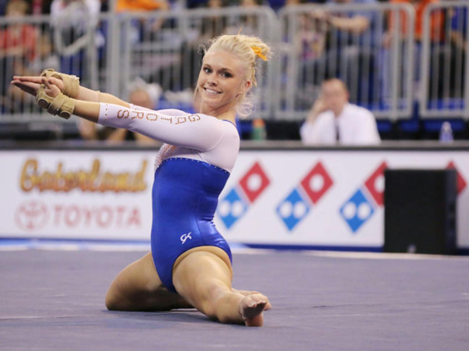 Rachel Spicer performs a floor routine during Florida’s 197.525-196.025 win against Arkansas on Feb. 14 in the O’Connell Center.