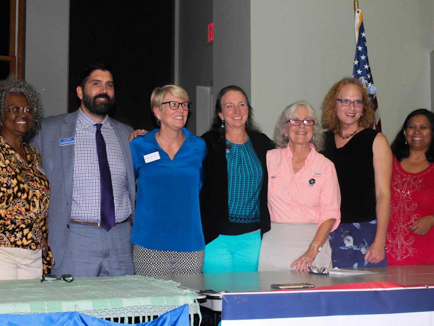 Five candidates, who will appear on the Nov. 6 general election ballot, answered feminist-centered questions at a forum Tuesday. The candidates from left to right are: Yvonne Hayes Hinson, Jason Haeseler, Kayser Enneking, Merrillee Malwitz-Jipson and Marihelen Wheeler.