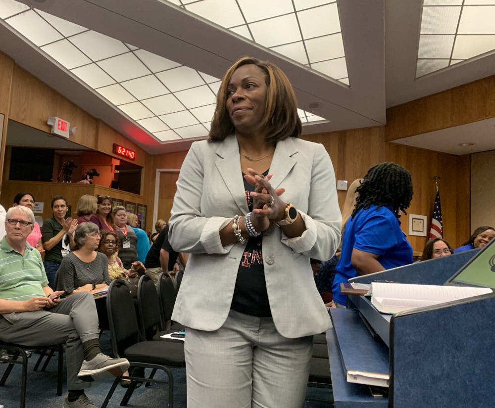 <p><span>Natalie Strappy, executive director of the Alachua County School District’s Head Start program, invites employees, parents and members of the program to stand and be recognized during a proclamation at Tuesday’s school board meeting.</span></p>
