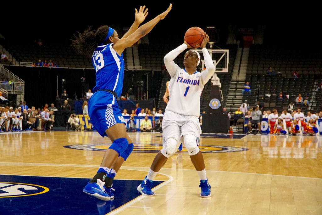 Florida's Ronni Williams shoots the ball during UF's 92-69 loss to Kentucky in the SEC Tournament on March 4, 2016, in the Jacksonville Veterans Memorial Arena.&nbsp;