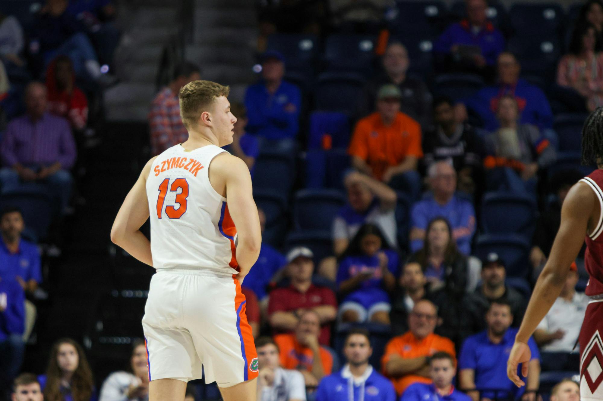 Aleks Szymczyk stands on the court in the Gators men's basketball's 81-60 win against South Carolina Gamecocks on Wednesday, Jan. 25, 2023. 