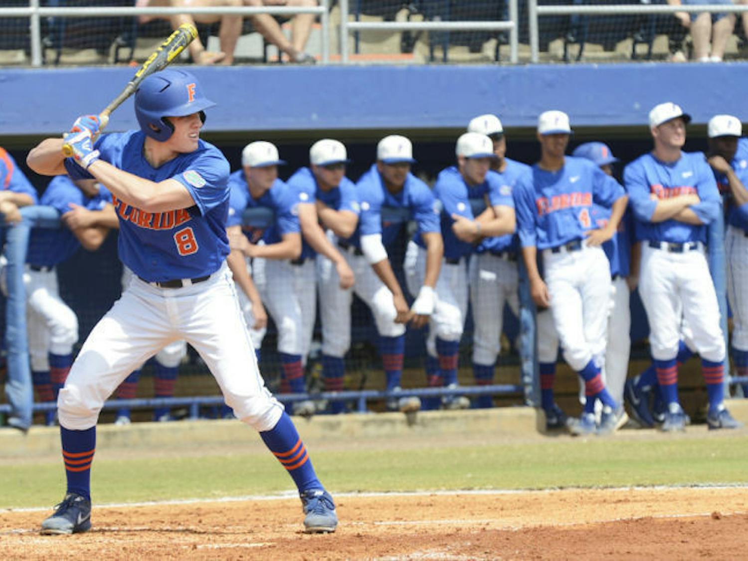 Outfielder Harrison Bader bats during Florida’s 4-0 win against Ole Miss on March 31, 2013,&nbsp;at McKethan Stadium.