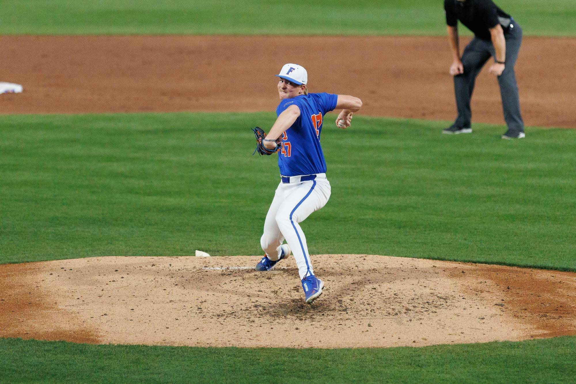 Florida right-handed pitcher Aidan King (47) pitches during an NCAA baseball game against Kennesaw State Saturday, Feb. 21, 2026, in Gainesville, Fla.