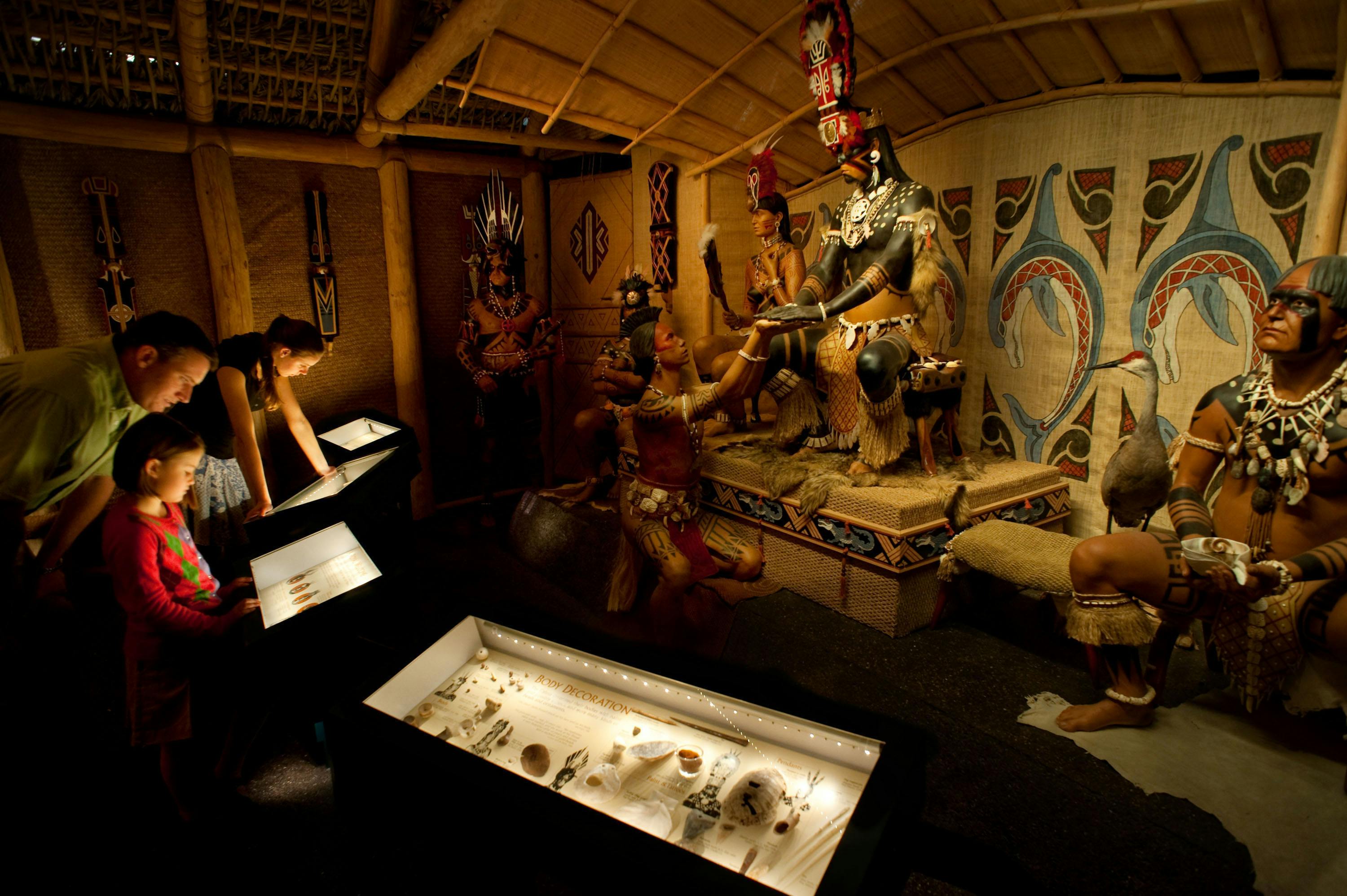 The Florida Museum of Natural History "Southwest Florida People and Environments" permanent exhibit features a Calusa Indian welcoming ceremony set in the 1500s and designed based on written accounts. The Calusa ruled southwest Florida at the time of European contact. Florida Museum of Natural History photo by Eric Zamora