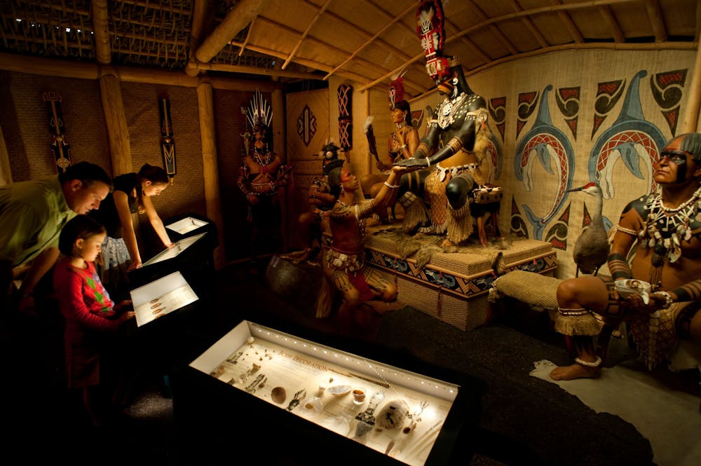 <p>The Florida Museum of Natural History "Southwest Florida People and Environments" permanent exhibit features a Calusa Indian welcoming ceremony set in the 1500s and designed based on written accounts. The Calusa ruled southwest Florida at the time of European contact. Florida Museum of Natural History photo by Eric Zamora</p>
