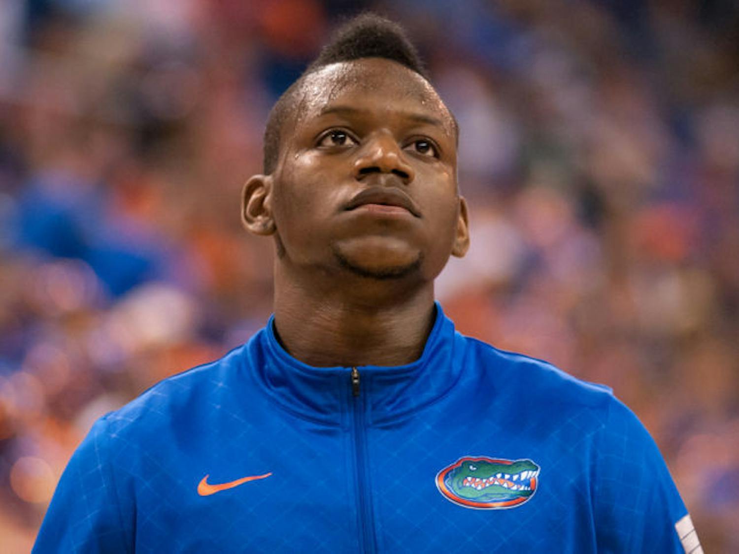 Will Yeguete warms up before Florida’s 67-61 win against Kansas on Dec. 10, 2013, in the O’Connell Center. Yeguete has started all 16 of the Gators’ game this season, averaging 24.3 minutes and 4.9 rebounds per game. After a strong performance against Georgia on Tuesday, Yeguete and Florida will take on Auburn in Auburn, Ala., on Saturday.