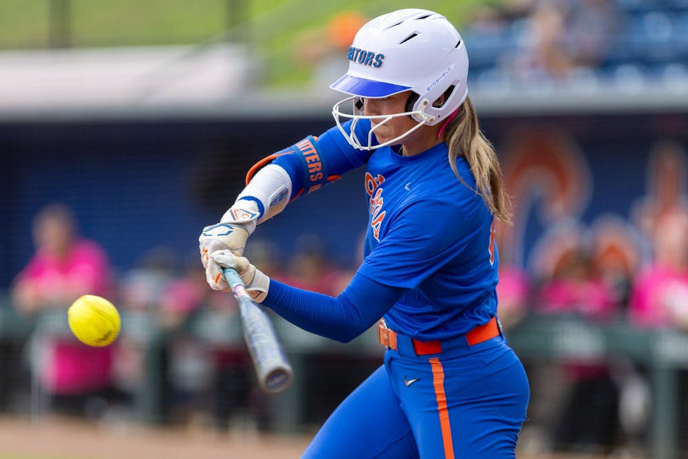 Florida Gators outfielder Taylor Shumaker (21) swings during the game against the UCF Knights on Sunday, Oct. 19, 2025.