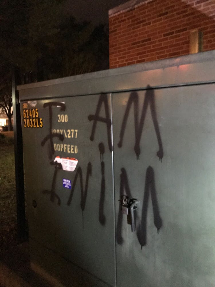 A UF student spray-painted "I AM INIM" onto the wall of an Alachua County building downtown early Wednesday.