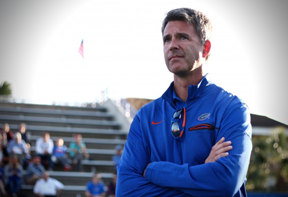 <p class="cutlineGeneral">Roland Thornqvist looks on during UF’s 4-2 win against Oklahoma State on Feb. 18, 2017, at the Ring Tennis Complex.</p>