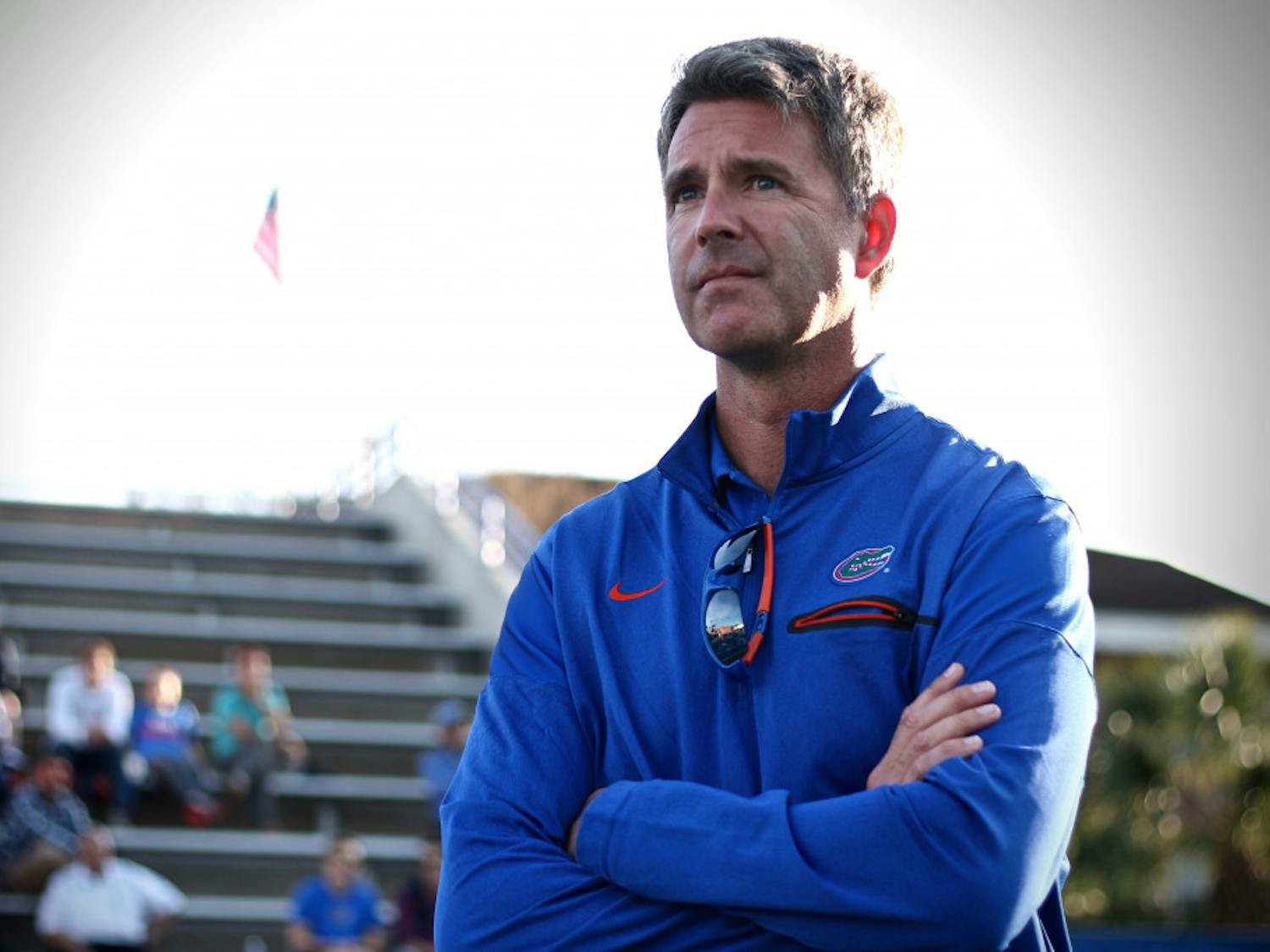 Roland Thornqvist looks on during UF’s 4-2 win against Oklahoma State on Feb. 18, 2017, at the Ring Tennis Complex.