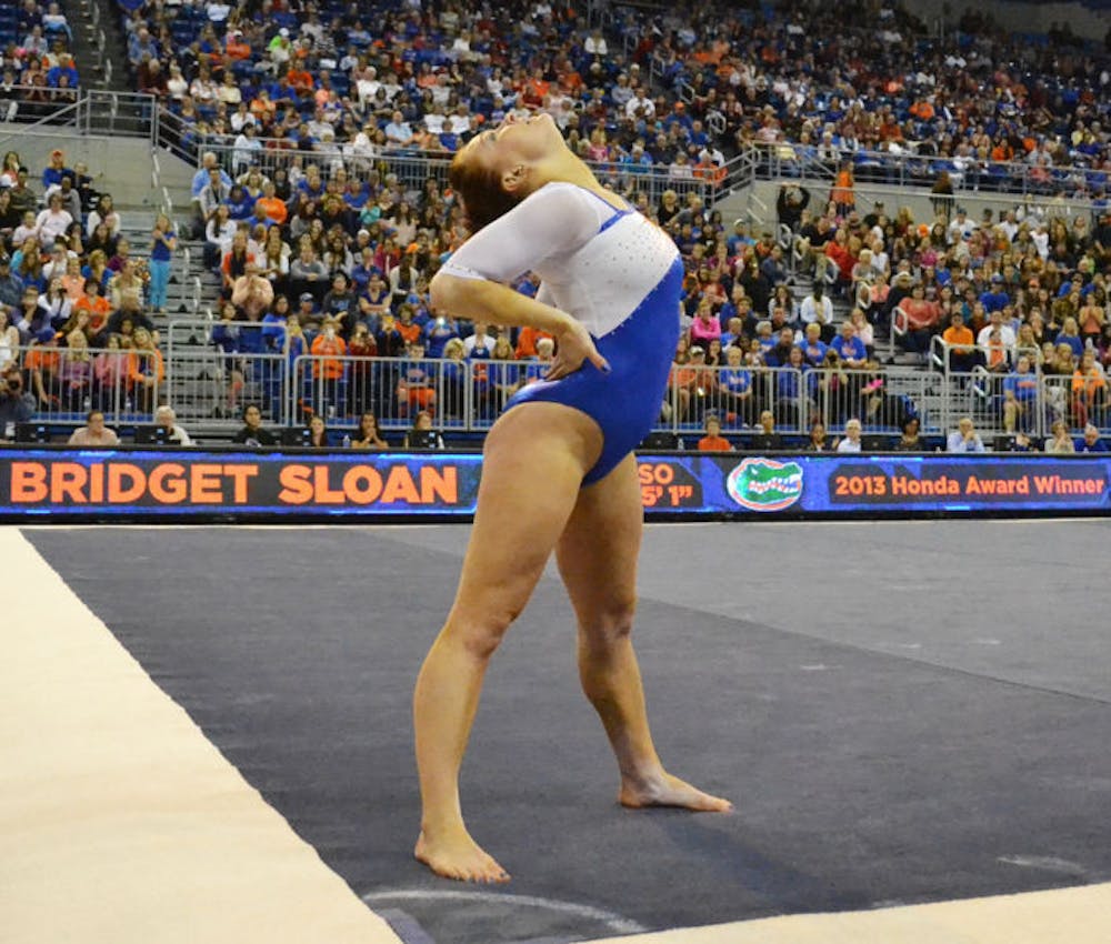 <p>Bridget Sloan performs a floor routine during Florida’s 197.525-196.025 win against Arkansas on Feb. 14 in the O’Connell Center.</p>