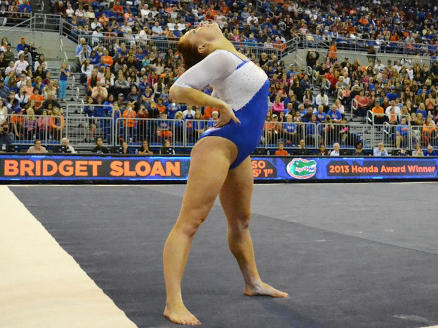 Bridget Sloan performs a floor routine during Florida’s 197.525-196.025 win against Arkansas on Feb. 14 in the O’Connell Center.