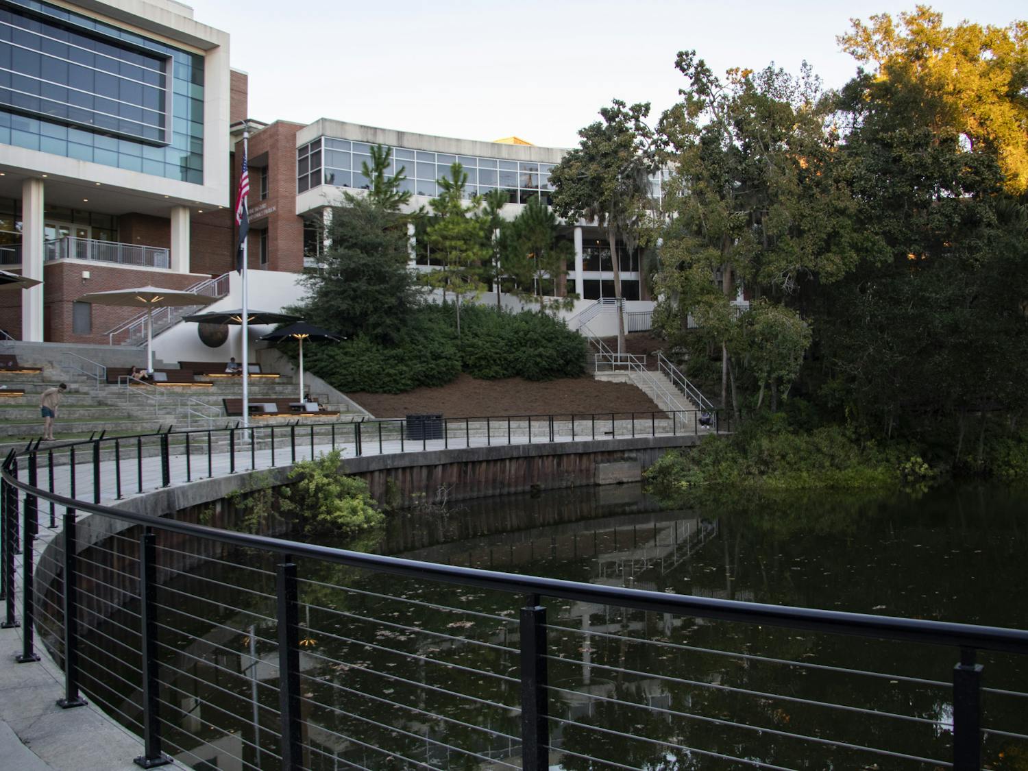 Liberty Pond is seen behind the Reitz Union on Tuesday, Oct. 26, 2021.