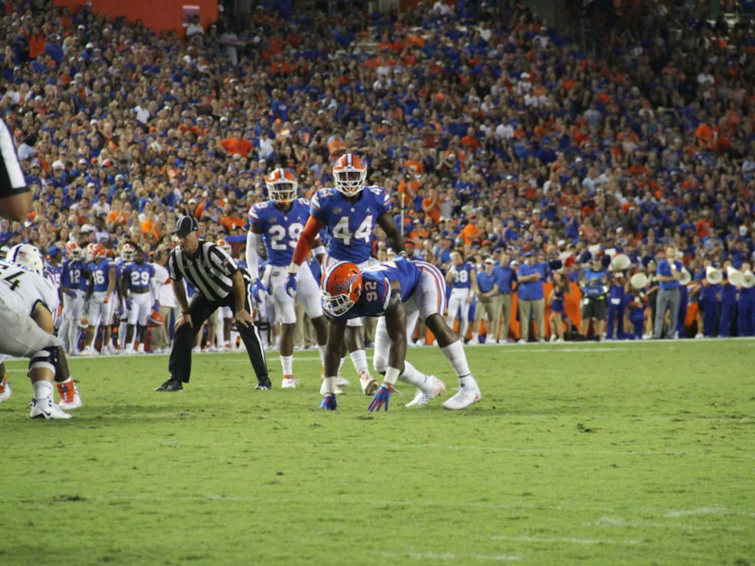Linebacker Rayshad Jackson (44) said the Gators are using their bye week to get younger players more experience for in-game situations. "Now this whole week, we're not coming in at 8:15, so we get enough sleep," he said.