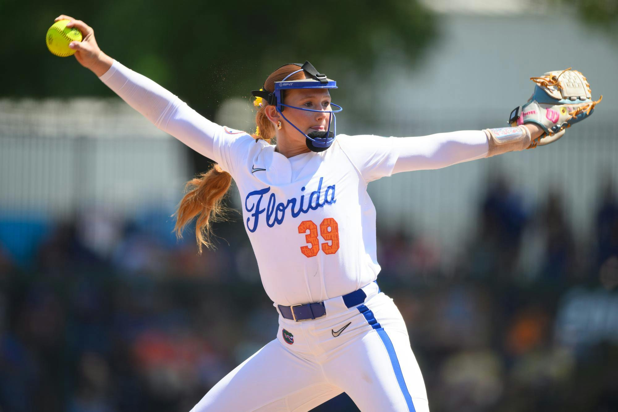 Florida right-handed pitcher Katelynn Oxley throws during an NCAA softball game against Tennessee, Saturday, March 21, 2026, in Gainesville, Fla.