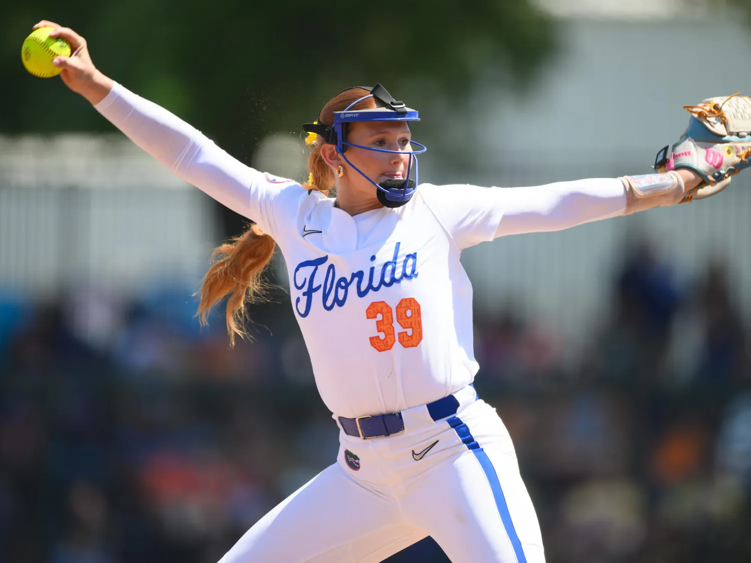 Florida right-handed pitcher Katelynn Oxley throws during an NCAA softball game against Tennessee, Saturday, March 21, 2026, in Gainesville, Fla.