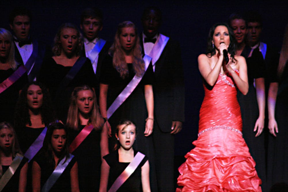 <p>Barbara Padilla, cancer survivor and "America's Got Talent" 2009 second-place winner, performs at the Curtis M. Phillips Center for the Performing Arts Friday night.</p>