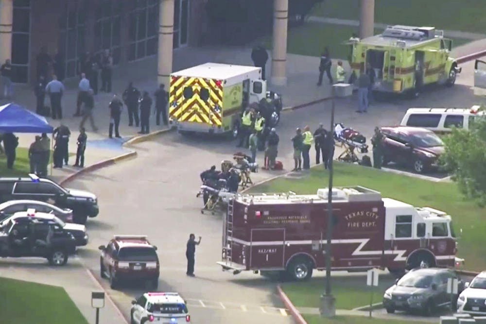 Ten people died in a school shooting on Friday at Santa Fe High School, just south of Houston, Texas. (KTRK-TV ABC13 via AP)